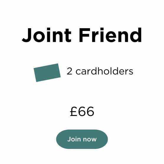 White square graphic with text that reads: Joint Friend. 2 cardholders. Join for £66.