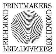 Logo for Richmond Printmakers: a circular fingerprint graphic with black lines on a white background, enclosed within a square border featuring the words "PRINTMAKERS" at the top and the word "RICHMOND" on the left and right sides in a vertical orientation, along with "PRINTMAKERS" at the bottom mirrored.