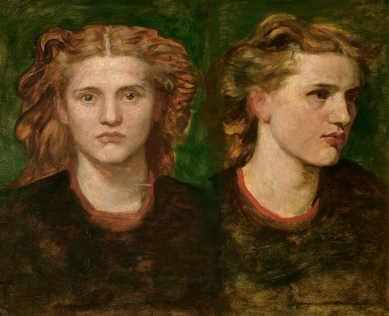 Double portrait of a women with head to front and then to the side
