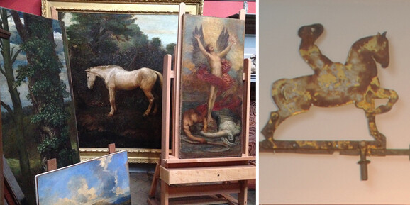 Painting of horse and weather vane in shape of horse