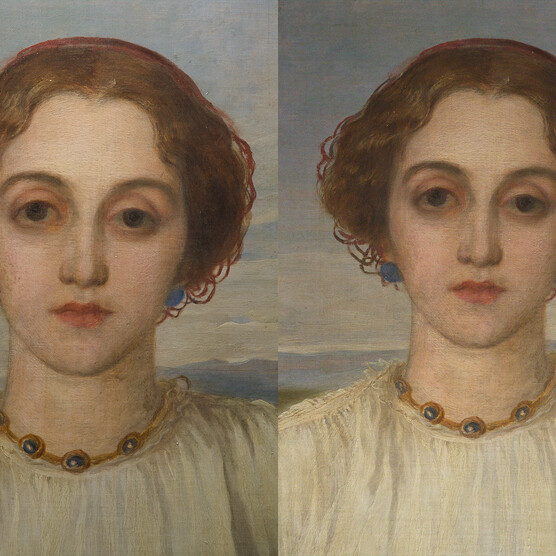 Lady Dalrymple portrait, before retouching and after