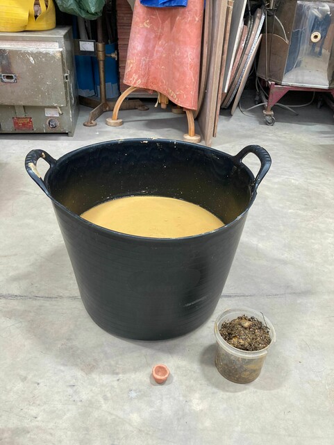 Compton clay freshly dug, in the process of refining and moulded and fired