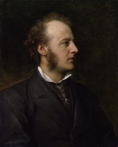 Side profile portrait painting by GF Watts of john Everett Millais with a dark background