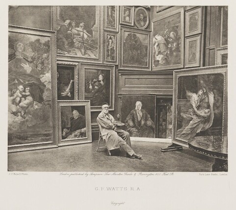 Photogravure of George Frederic Watts seated in his studio
