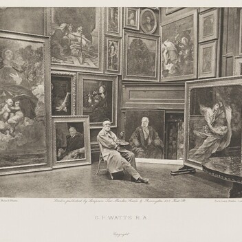 Photogravure of George Frederic Watts seated in his studio