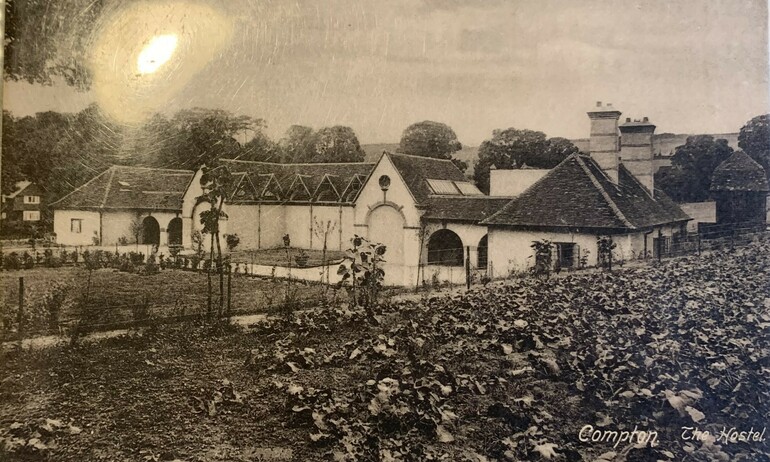 Postcard of the outside of Watts Gallery, captioned "The Hostel"