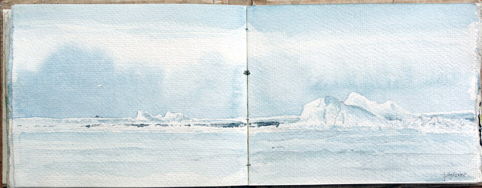 Watercolour painting of the landscape in the Arctic