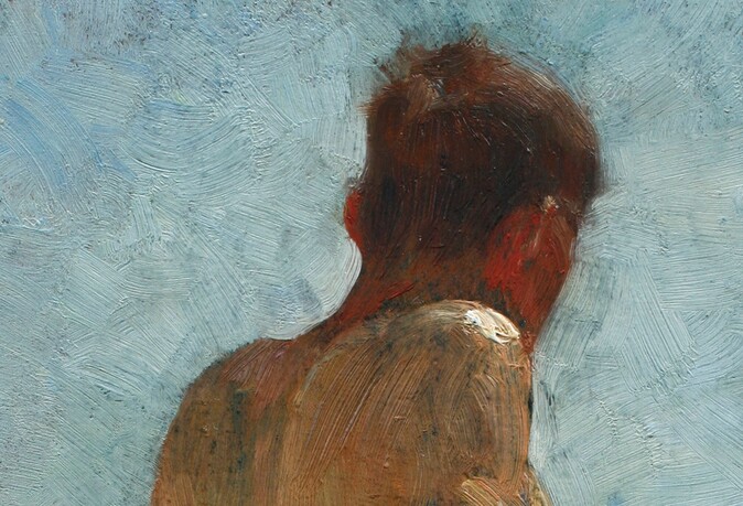close up of oil painting of shoulder