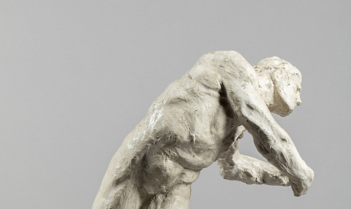 Photo of a plaster study of male nude by G F Watts