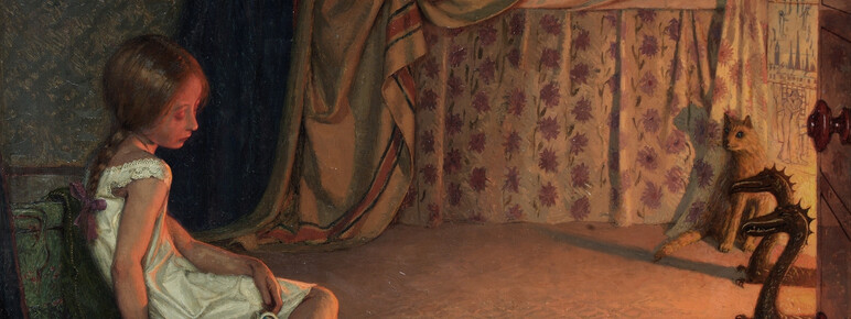 Girl and women in dimly lit room with puppets