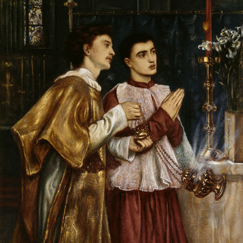 A detailed pencil drawing of two young men in rich robes sensing