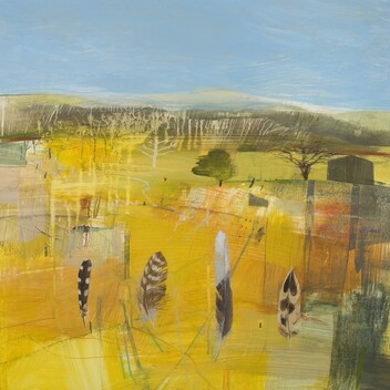 Acrylic painting by Fiona Millais of landscape in yellow tones