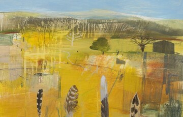 Acrylic painting by Fiona Millais of landscape in yellow tones