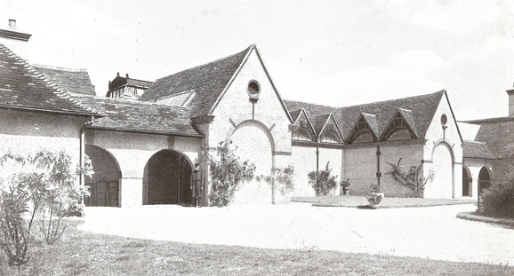 Photograph of the exterior of Watt Gallery in Compton. Taken in the early 1900s