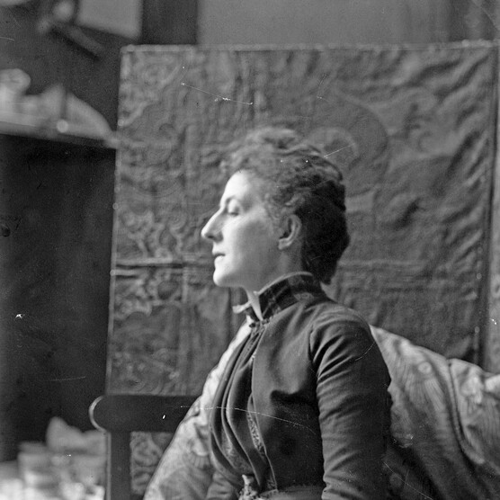 Black and white photo of Mary Watts in side profile