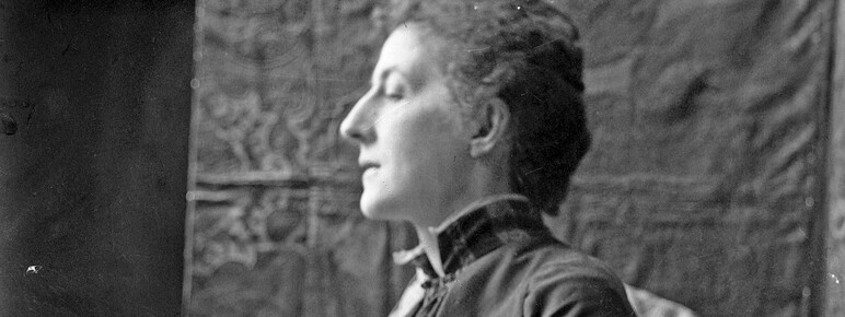 Black and white photo of Mary Watts in side profile