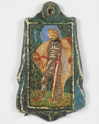 Square shaped pendant with knight and green border