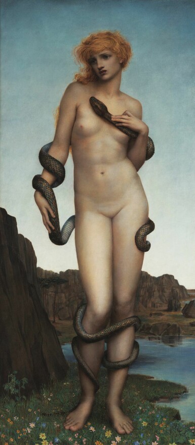 Cadmus was changed into a serpent by Mars, his wife Harmonia, depicted as a statuesque young maiden in the embrace of her transfigured husband﻿.