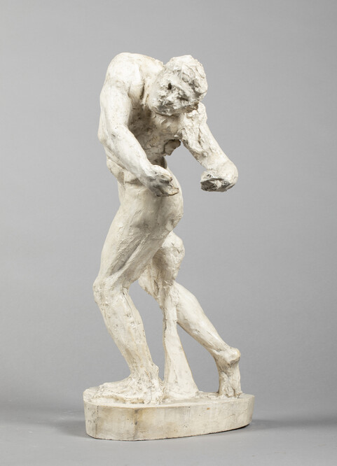 Plaster study of Orpheus, a male figure twists his body with arms outstretched