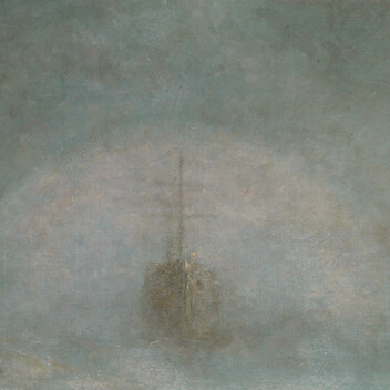 Oil painting of a ship in the mist