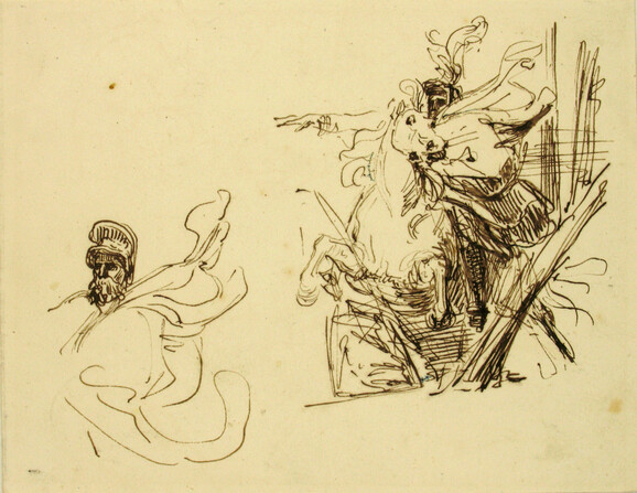 Pen sketch of a man on a rearing horse