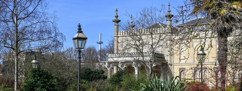 A photograph of the exterior of Brighton Art Museum on a sunny day with blue skies