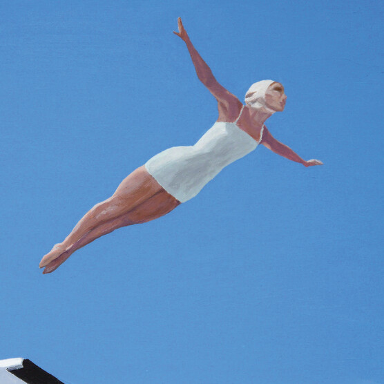 Graphic of women diving through air