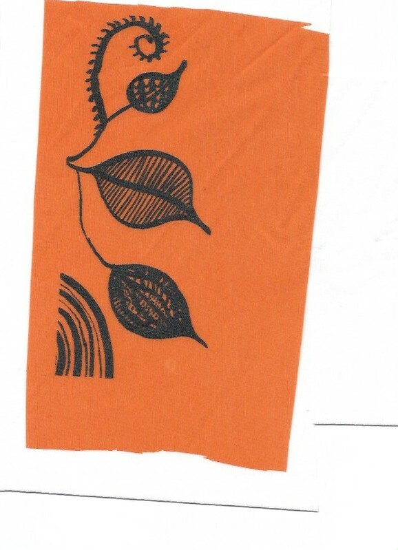 Simple line drawings of leaves on a asymmetrical orange background