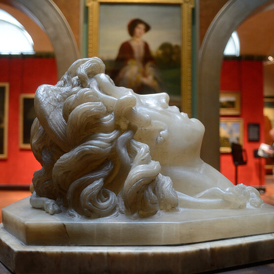 A close up of the head of Medusa in Watts Gallery