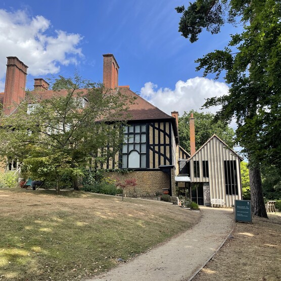 Outside building with panelled detail and path