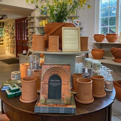 Pots displayed on table in Shop