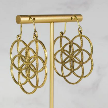 Gold earrings with kaleidoscope shape