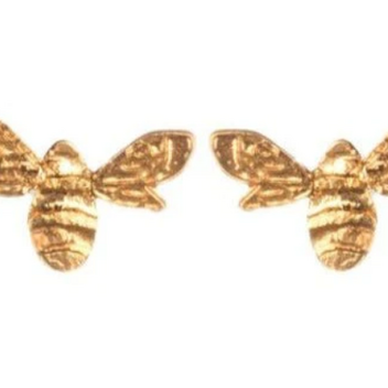 Gold stud earrings in the shape of bees